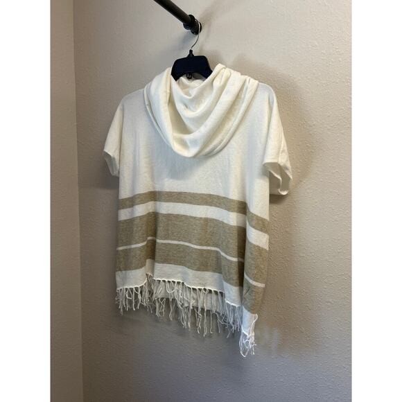 FATE Women’s Cream Beige Poncho Fringe Cowl Neck sleeveless Sweater One Size - Picture 1 of 9